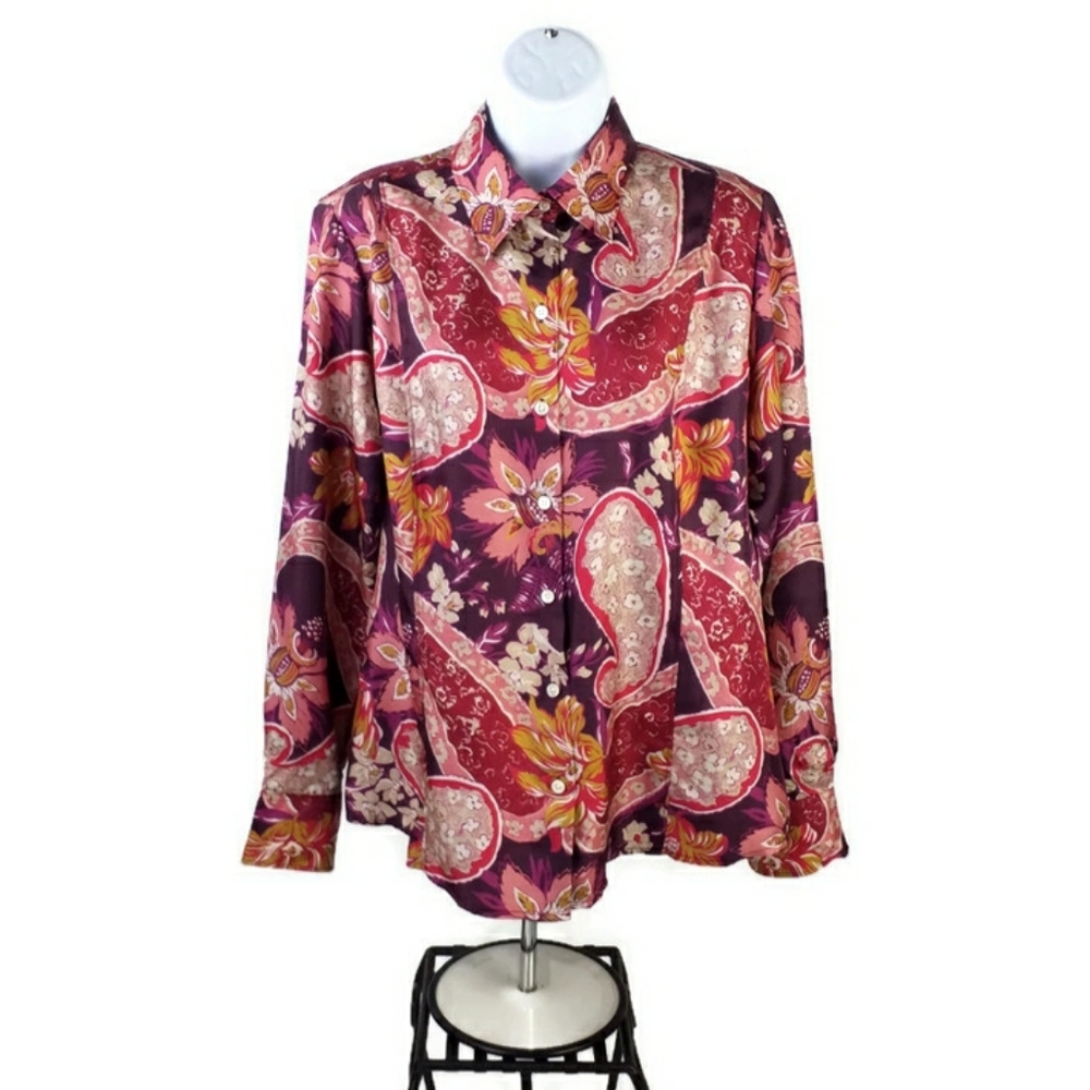 Craig Taylor Grace Fit Ballet at the Bolshoi Floral Silk Button Up Shirt Women L